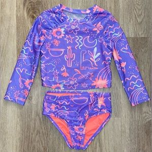 Cat and Jack Toddler Two Piece, Purple with Neon Dino Swim - 3T